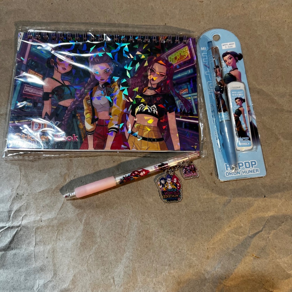 Miyaya K-Pop Demon Hunters Stationery Set Blue Pink Sticker Book Pencil Pen